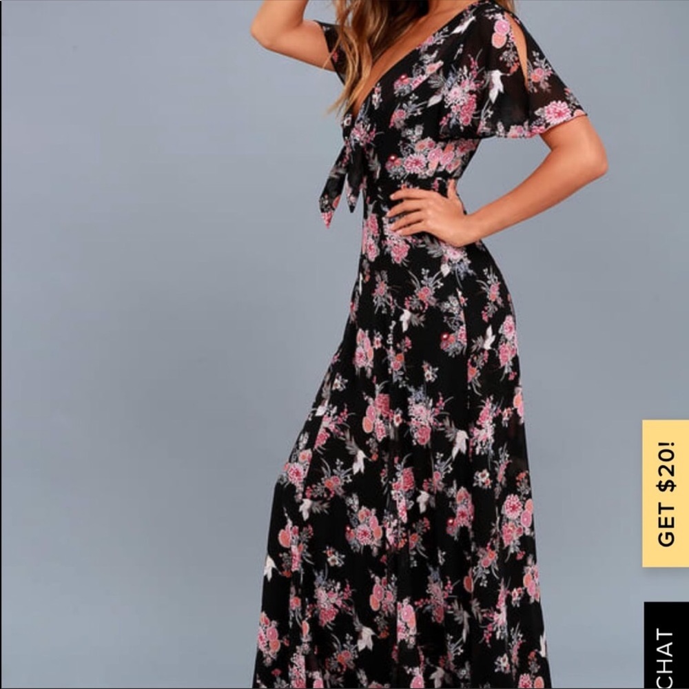 Wings of Love Black Floral Pink Dress